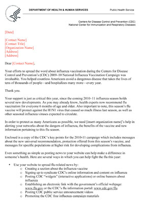 CDC Influenza Sample Partner Letter